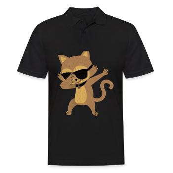 Un chat drôle avec des lunettes de soleil pose - Polo Homme - noir - Devant - Kai (181cm)