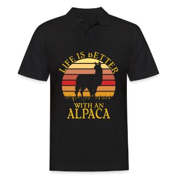 Llama Alpaka Retro Style Vintage Sonnenuntergang - Männer Poloshirt - Schwarz - Vorne - Kai (181cm)