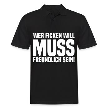 Wer ficken will muss freundlich sein quer white - Männer Poloshirt - Schwarz - Vorne - Kai (181cm)