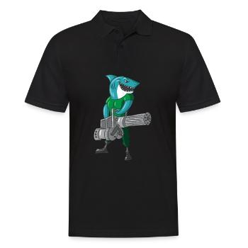 Shark Soldier Bundeswehr Minigun Humor Gift - Men's Polo Shirt - black - Front - Kai (181cm)