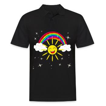 Regenbogen Lachende Sonne Geschenk für Kinder - Männer Poloshirt - Schwarz - Vorne - Kai (181cm)