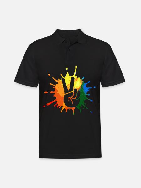 Frieden Peace Peacezeichen Hippie - Männer Poloshirt - Schwarz