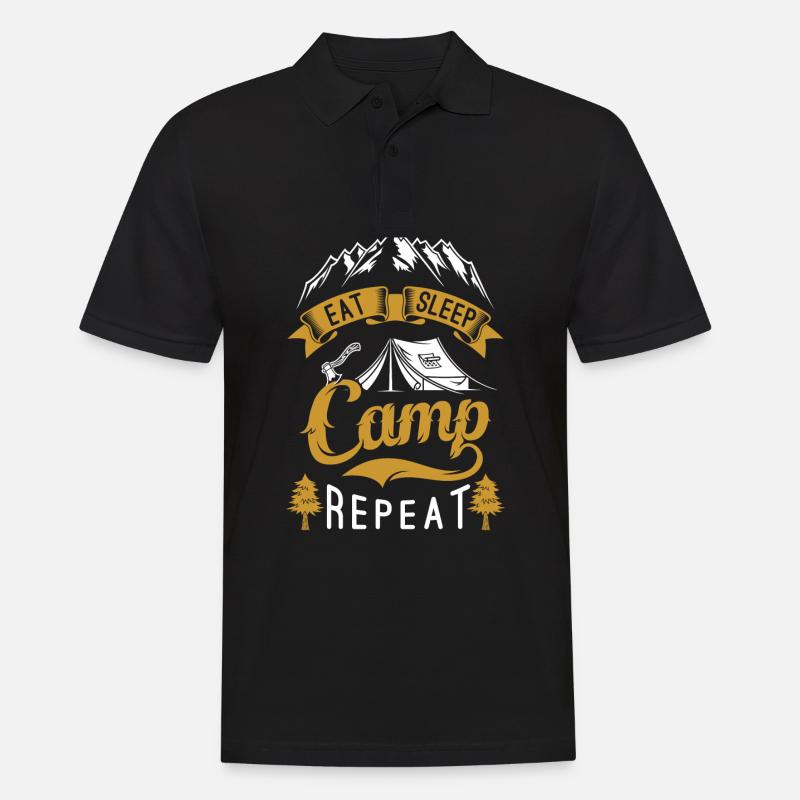 Eat sleep Camp Repeat - Männer Poloshirt - Schwarz