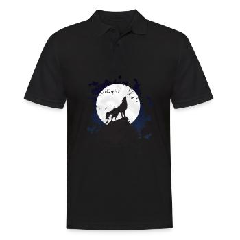 Howling Wolf Wolf at Full Moon - Men's Polo Shirt - black - Front - Kai (181cm)
