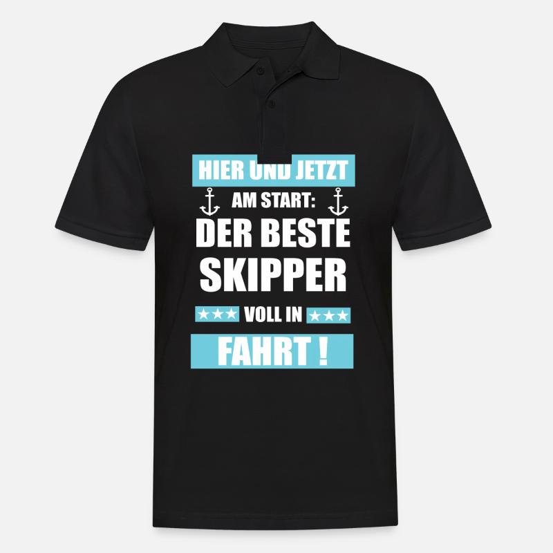 Skipper Anker Spruch - Männer Poloshirt - Schwarz