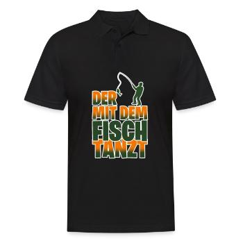 Der Mit Dem Fisch Tanzt Fischer Angler Geschenk - Männer Poloshirt - Schwarz - Vorne - Kai (181cm)