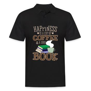 Cool Books Coffee Shirt - Happiness - Men's Polo Shirt - black - Front - Kai (181cm)