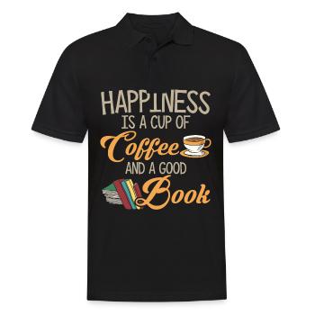 Cool Books Coffee Shirt - Happiness - Men's Polo Shirt - black - Front - Kai (181cm)
