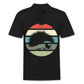 Retro Igel Vintage Stacheligel - Männer Poloshirt - Schwarz - Vorne - Kai (181cm)