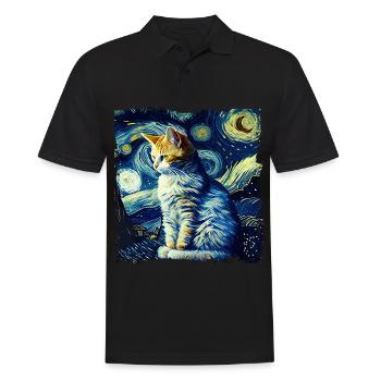 Chat de nuit étoilé Le chat de van gogh Parodie drôle - Polo Homme - noir - Devant - Kai (181cm)