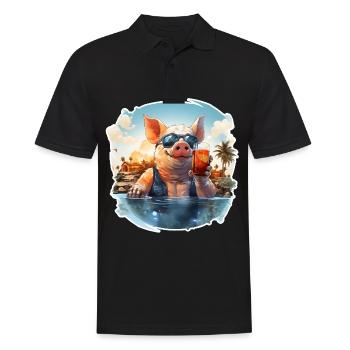 Hawaii Schwein mit Sonnenbrille im Urlaub malle - Männer Poloshirt - Schwarz - Vorne - Kai (181cm)