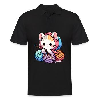 Katze stricken Schnurr-fect Strick Strampler Design - Männer Poloshirt - Schwarz - Vorne - Kai (181cm)