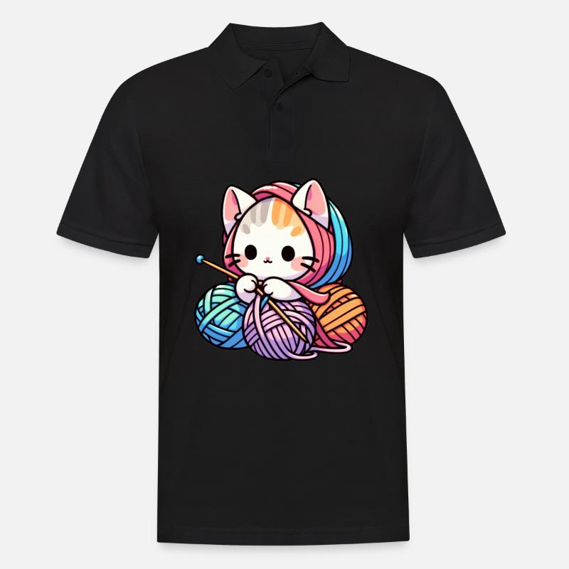 Katze stricken Schnurr-fect Strick Strampler Design - Männer Poloshirt - Schwarz