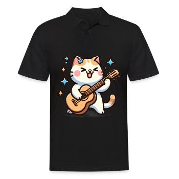 Cat Playing the guitar Musical Kitty Tee Art - Men's Polo Shirt - black - Front - Kai (181cm)