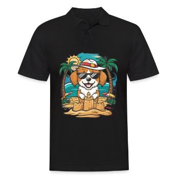 Niedlicher Lhasa Apso Cartoon im Urlaubsmotiv - Männer Poloshirt - Schwarz - Vorne - Kai (181cm)