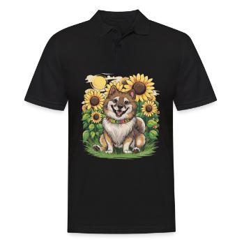 Niedlicher Wolfsspitz mit Sonnenblumen. - Männer Poloshirt - Schwarz - Vorne - Kai (181cm)