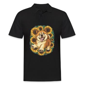 Cartoon Chow Chow mit sommerlichen Sonnenblumen - Männer Poloshirt - Schwarz - Vorne - Kai (181cm)