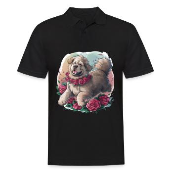 Süßer Cartoon Neufundländer Hund mit Rosen - Männer Poloshirt - Schwarz - Vorne - Kai (181cm)