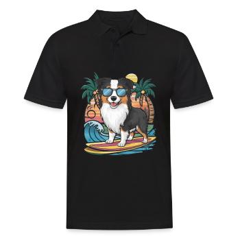 Cool Australian Shepherd with Sunglasses - Men's Polo Shirt - black - Front - Kai (181cm)