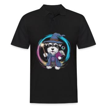 Magischer Zwergschnauzer im Zauberer Outfit - Männer Poloshirt - Schwarz - Vorne - Kai (181cm)