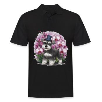 Cartoon Zwergschnauzer mit wundervollen Orchideen - Männer Poloshirt - Schwarz - Vorne - Kai (181cm)