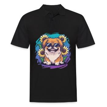 Motif de tournesol estival avec de doux Pékinois. - Polo Homme - noir - Devant - Kai (181cm)