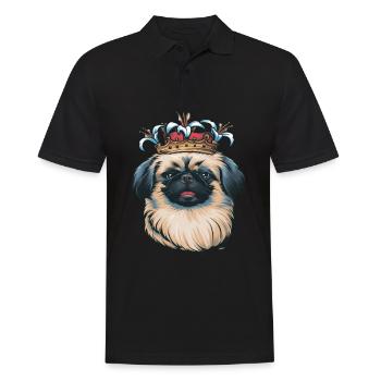 Niedlicher Pekinese mit Krone und Lillien - Männer Poloshirt - Schwarz - Vorne - Kai (181cm)