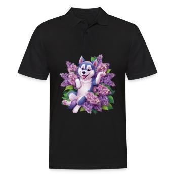 Niedlicher Husky mit Flieder für Hundeliebhaber - Männer Poloshirt - Schwarz - Vorne - Kai (181cm)
