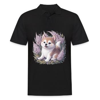 Akita Inu mit Flieder im Cartoonstil - Männer Poloshirt - Schwarz - Vorne - Kai (181cm)