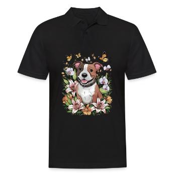 Staffordshire Bull Terrier avec des papillons - Polo Homme - noir - Devant - Kai (181cm)