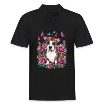 Dessin animé mignon Staffordshire bull terrier avec des roses - Polo Homme - noir - Devant - Kai (181cm)
