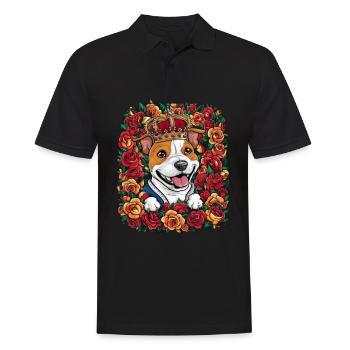 Staffordshire Bull Terrier mit Krone und Rosen - Männer Poloshirt - Schwarz - Vorne - Kai (181cm)