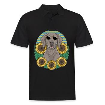 Weimaraner Hund mit Sonnenblumen - Männer Poloshirt - Schwarz - Vorne - Kai (181cm)