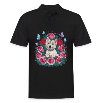 West Highland White Terrier with Roses - Men's Polo Shirt - black - Front - Kai (181cm)