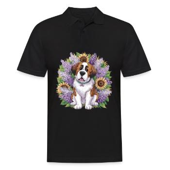 Bernhardiner mit Sonnenblumen - Männer Poloshirt - Schwarz - Vorne - Kai (181cm)