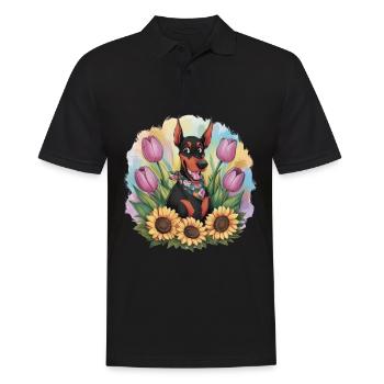 Doberman Pinscher with Sunflowers and Tulips - Men's Polo Shirt - black - Front - Kai (181cm)