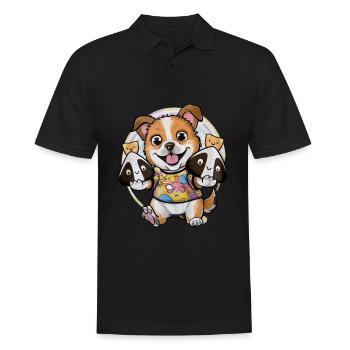 Kawaii Cartoon Hund mit Onigiri Reisbällchen - Männer Poloshirt - Schwarz - Vorne - Kai (181cm)