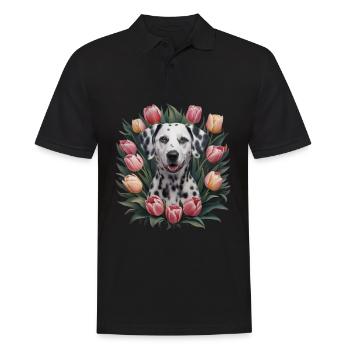 Süßer Dalmatiner mit Tulpen - Männer Poloshirt - Schwarz - Vorne - Kai (181cm)