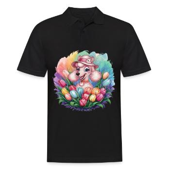Dessin animé caniche chien avec des orchidées - Polo Homme - noir - Devant - Kai (181cm)
