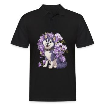 Cute cartoon husky with pretty orchids - Men's Polo Shirt - black - Front - Kai (181cm)