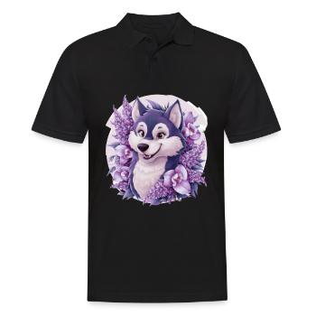 Dessin animé Husky avec des tulipes, lilas pour les fans de husky - Polo Homme - noir - Devant - Kai (181cm)