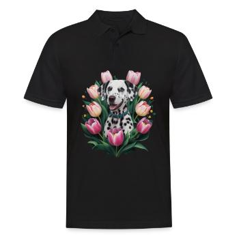 Süßer Dalmatiner mit Tulpen - Männer Poloshirt - Schwarz - Vorne - Kai (181cm)