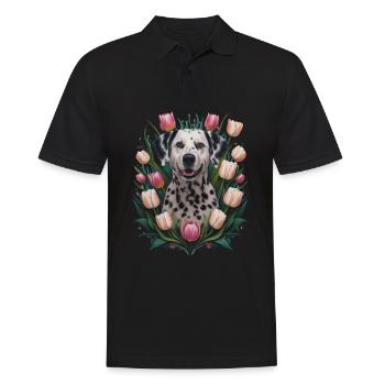 Cute Dalmatian with tulips - Men's Polo Shirt - black - Front - Kai (181cm)