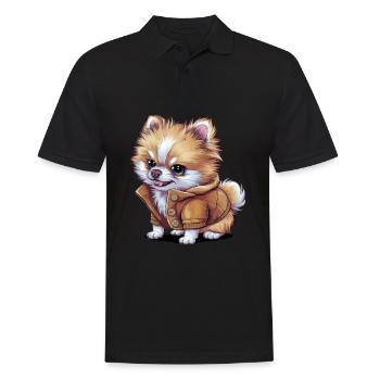 Pomeranian Spitz im Cartoon Look für Hundebesitzer - Männer Poloshirt - Schwarz - Vorne - Kai (181cm)