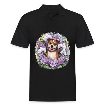 American Staffordshire Terrier mit Orchideen - Männer Poloshirt - Schwarz - Vorne - Kai (181cm)