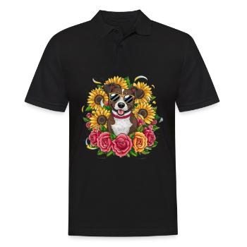 Süßer American Staffordshire Terrier mit Rosen - Männer Poloshirt - Schwarz - Vorne - Kai (181cm)