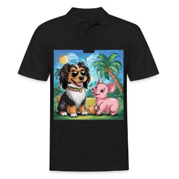 Chien havanais jouant avec un cochon pour les enfants - Polo Homme - noir - Devant - Kai (181cm)