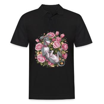 Italienisches Windspiel Hund mit Rosen und Tulpen - Männer Poloshirt - Schwarz - Vorne - Kai (181cm)
