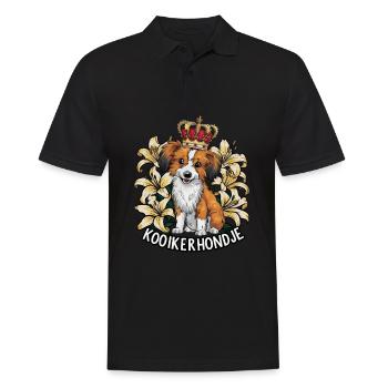 Nederlandse Kooikerhondje mit Krönchen und Lillien - Männer Poloshirt - Schwarz - Vorne - Kai (181cm)