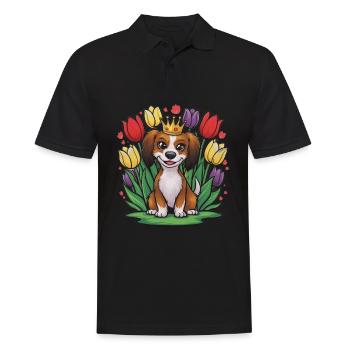 Sweet Nederlandse Kooikerhondje avec couronne, tulipes - Polo Homme - noir - Devant - Kai (181cm)